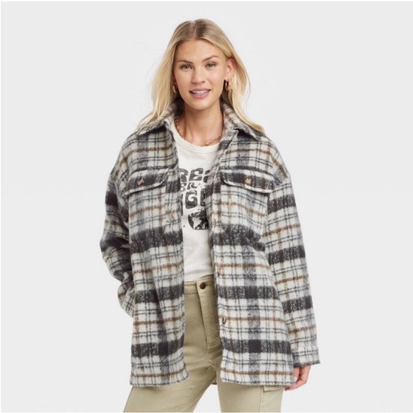 NWT Universal Thread Neutral Plaid brushed shacket/shirt jacket size Xl - Picture 1 of 6